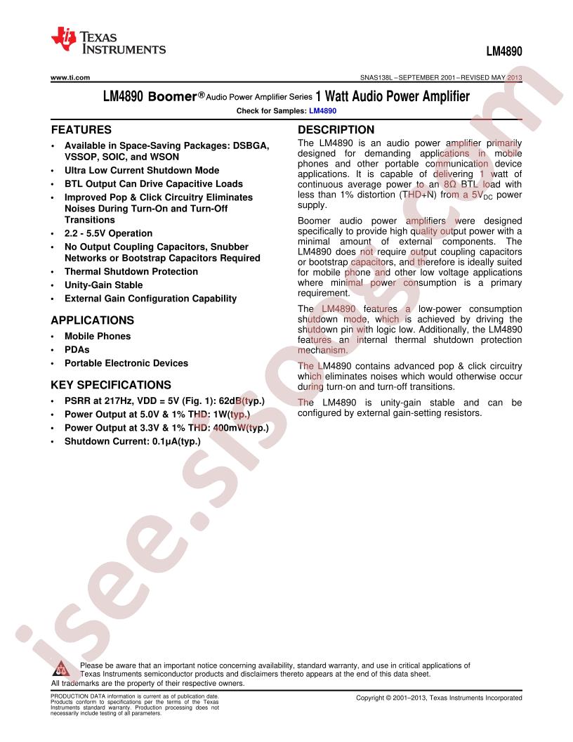 LM4890 Datasheet