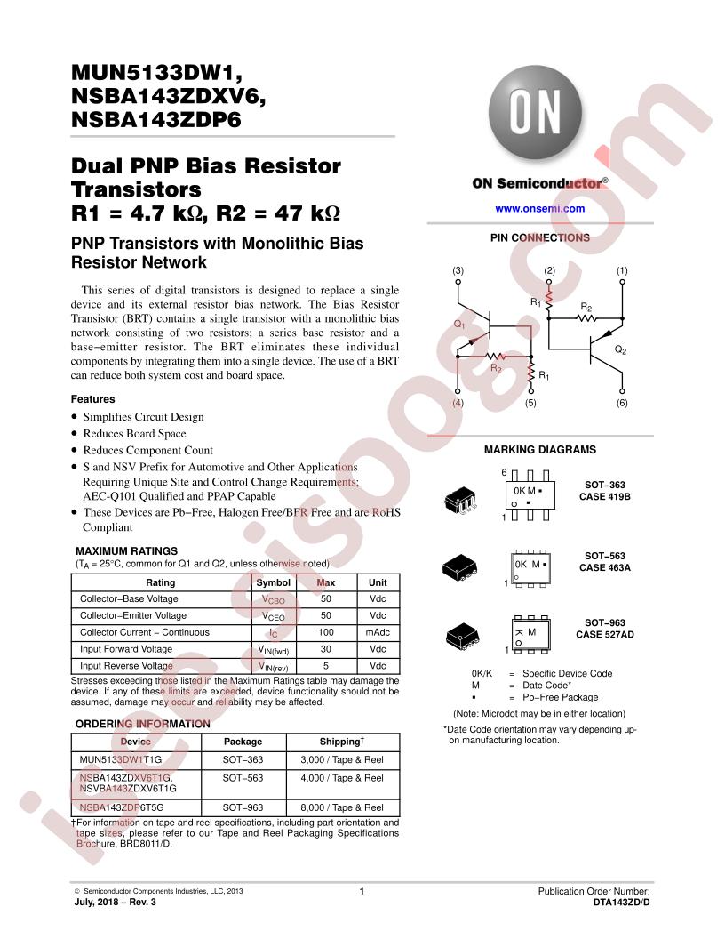 MUN5133DW1, NSBA143ZDxx