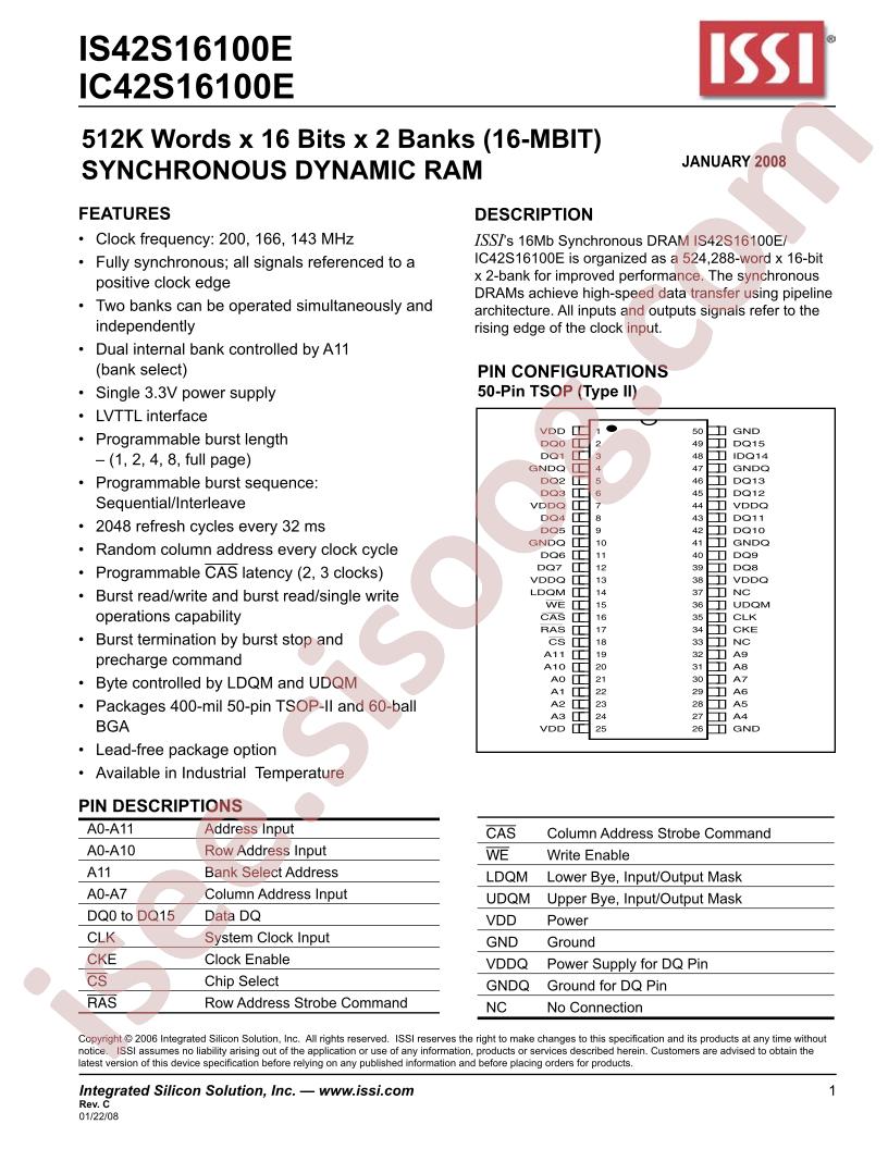 IS42S16100E, IC42S16100E