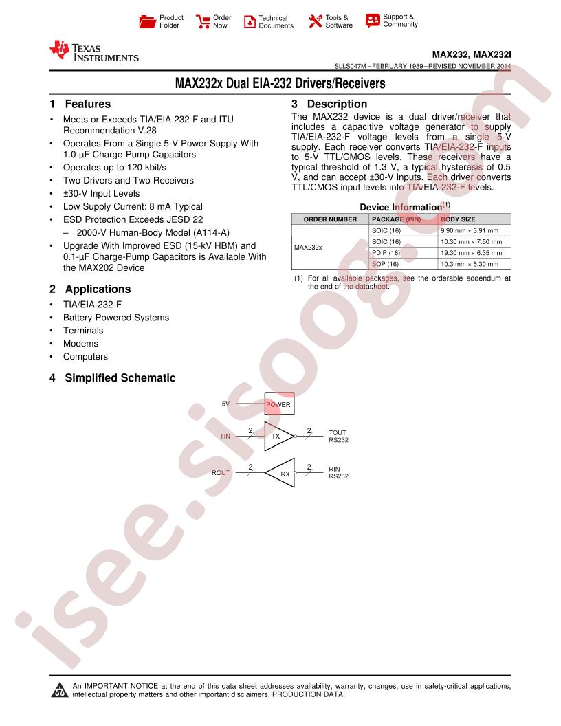 MAX232/I Datasheet