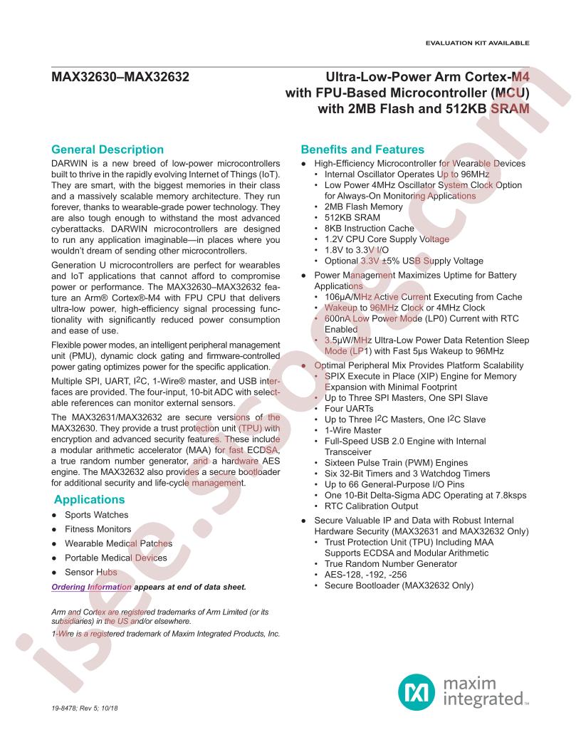 MAX32630 - MAX32632 Datasheet