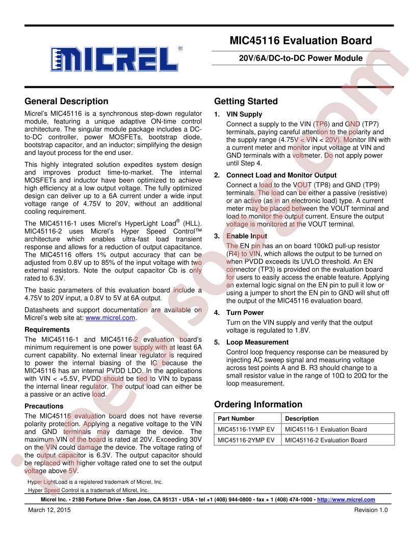 MIC45116 Eval Board