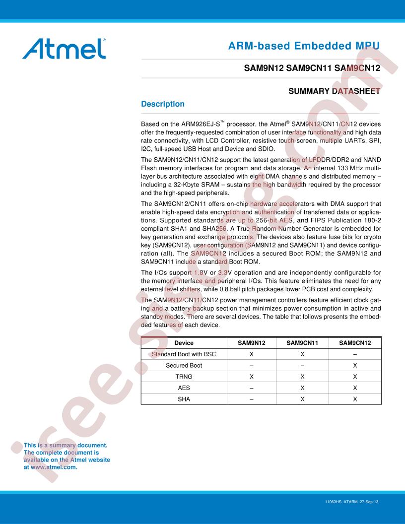 SAM9N12, SAM9CN11/12 Summary