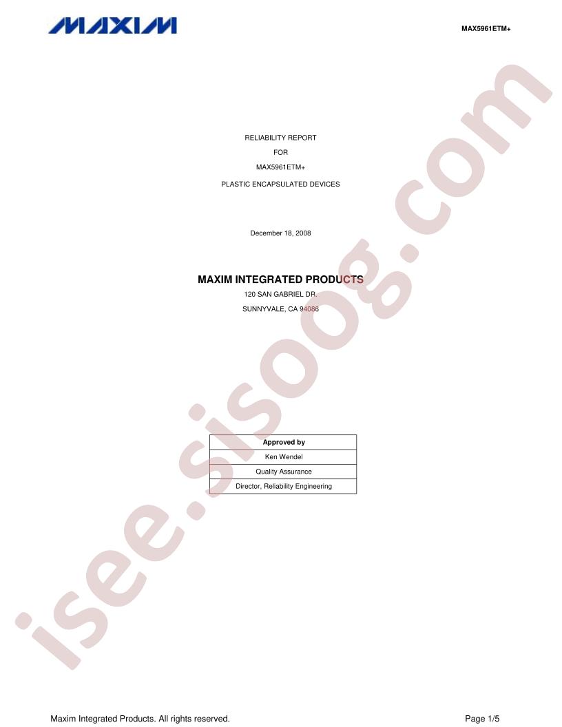 MAX5961ETM Reliability Report