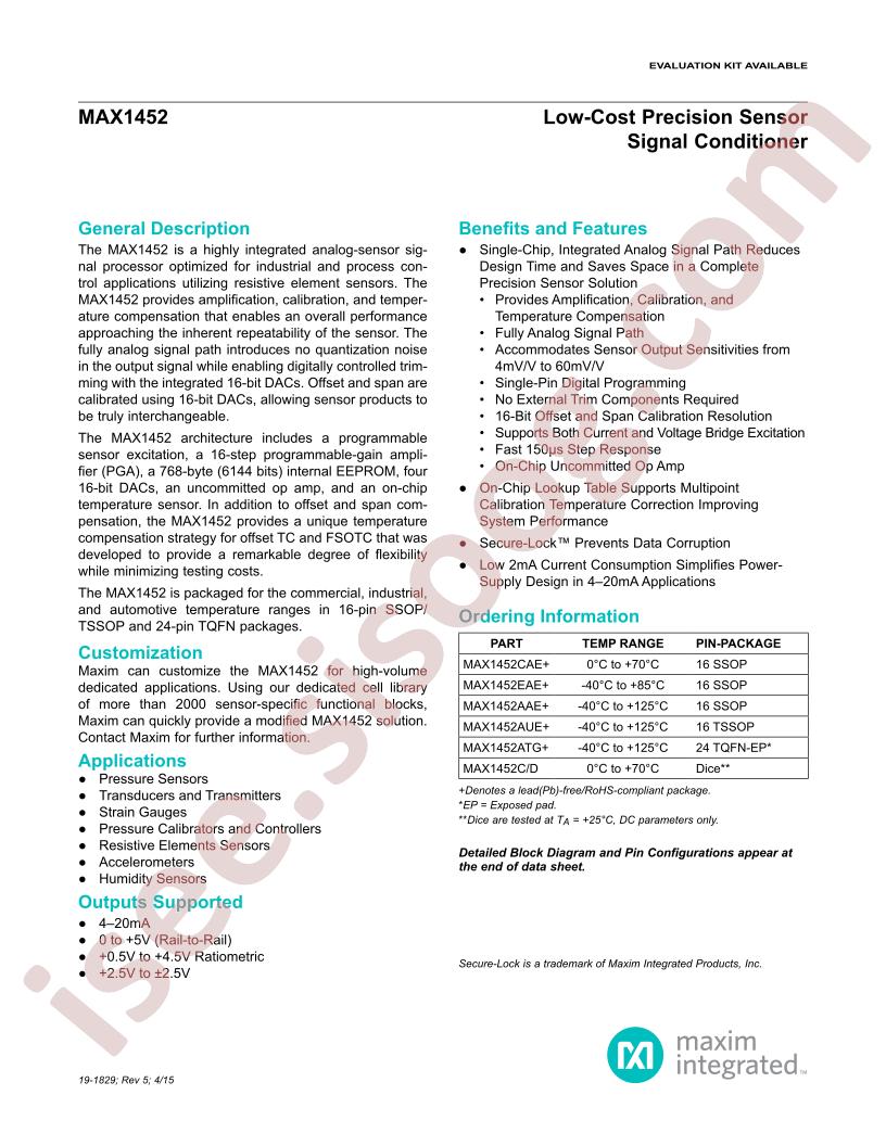 MAX1452 Datasheet