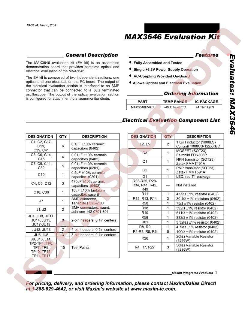 MAX3646 Evaluation Kit