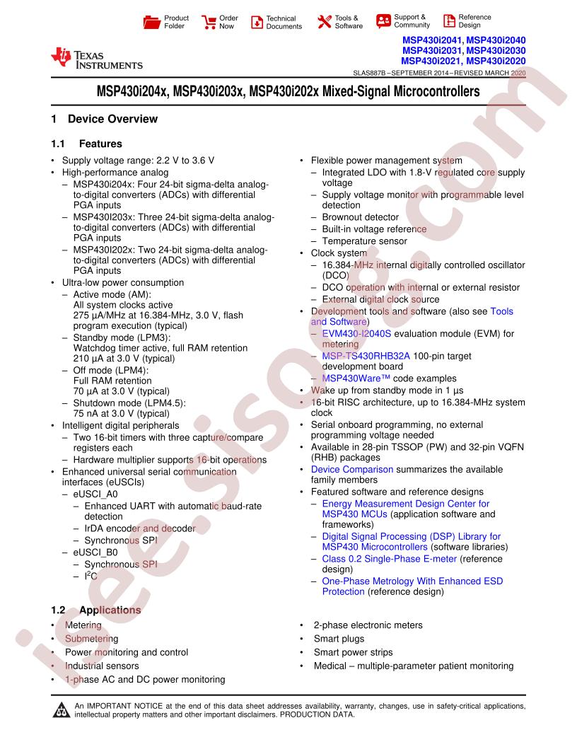 MSP430i20xx Datasheet