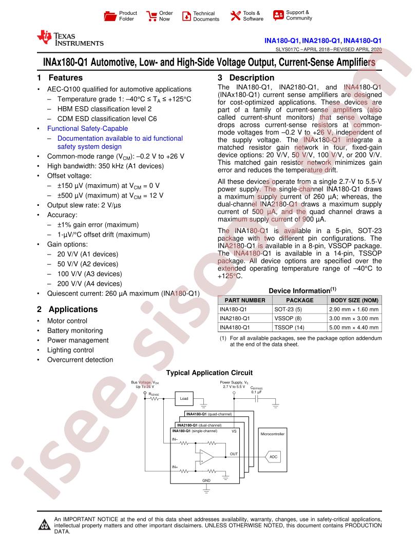INA180-Q1, INA2180-Q1, INA4180-Q1 Datasheet