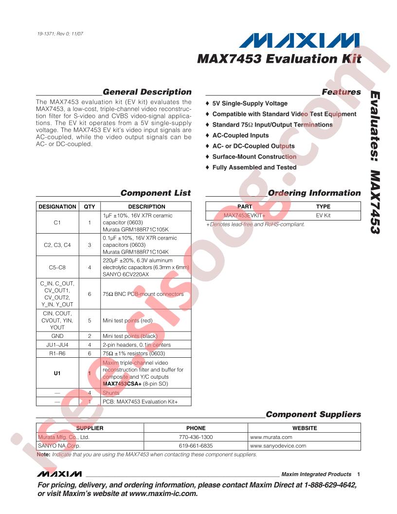 MAX7453 Eval Kit