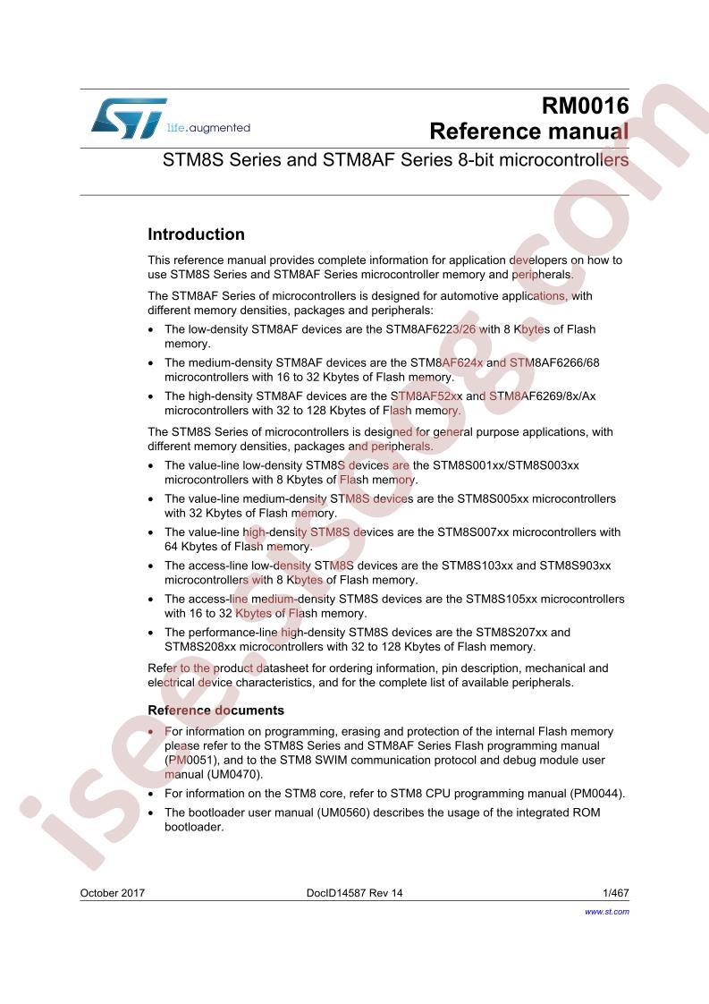 STM8S, STM8AF Reference Manual