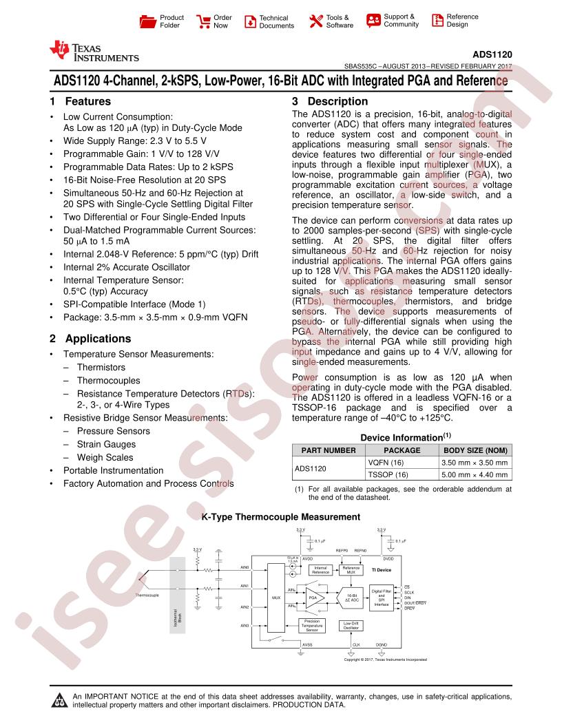 ADS1120 Datasheet