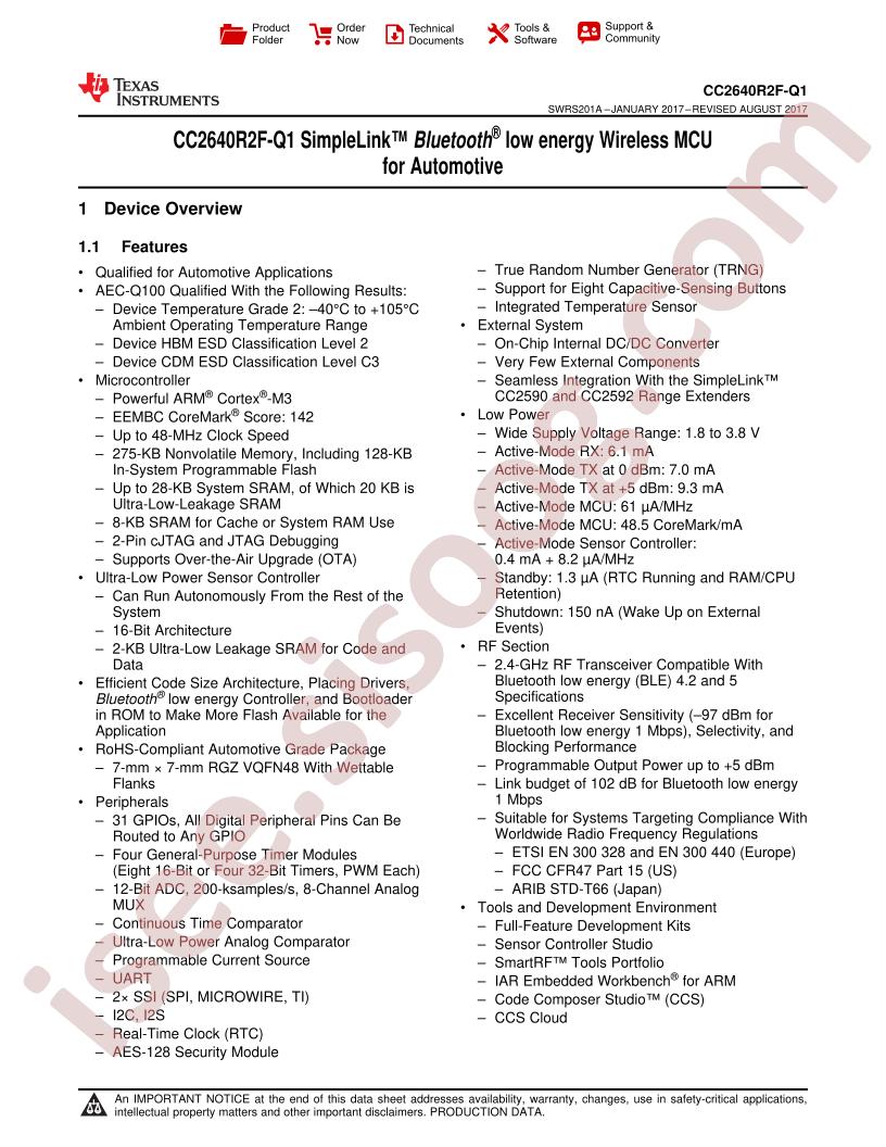 CC2640R2F-Q1 Datasheet