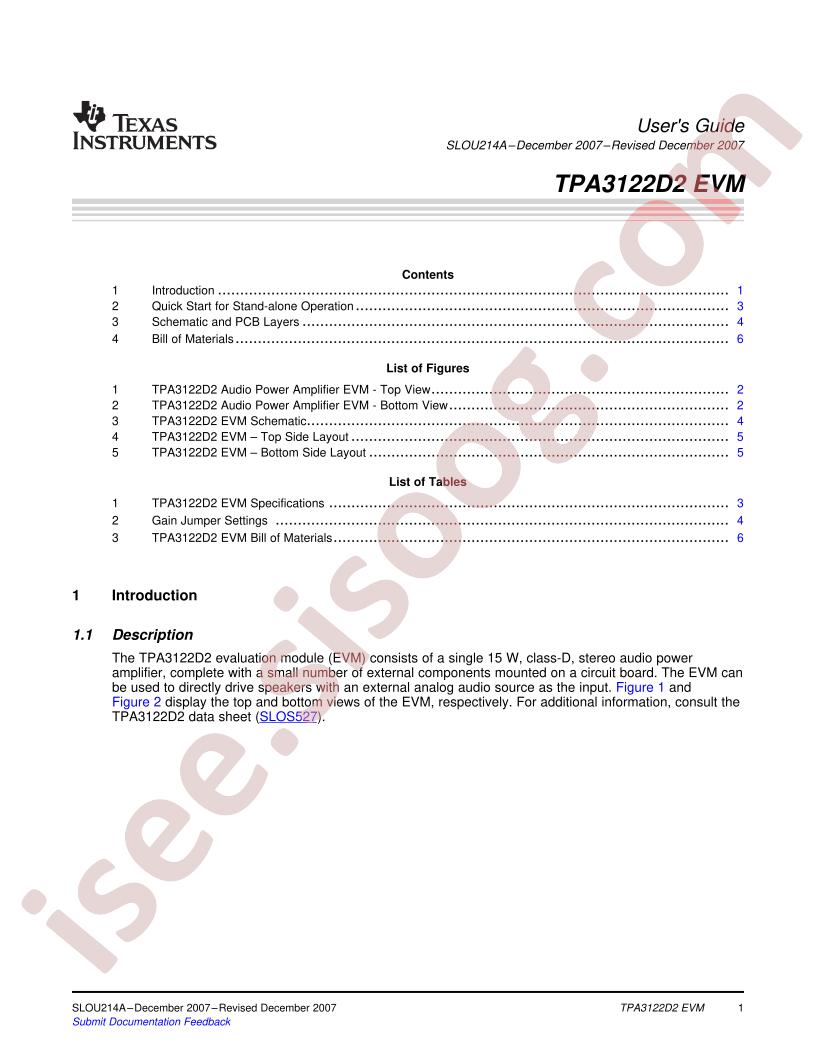 TPA3122D2 EVM Guide