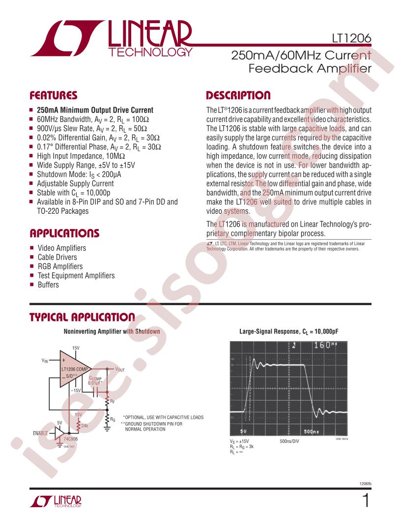 LT1206 Datasheet