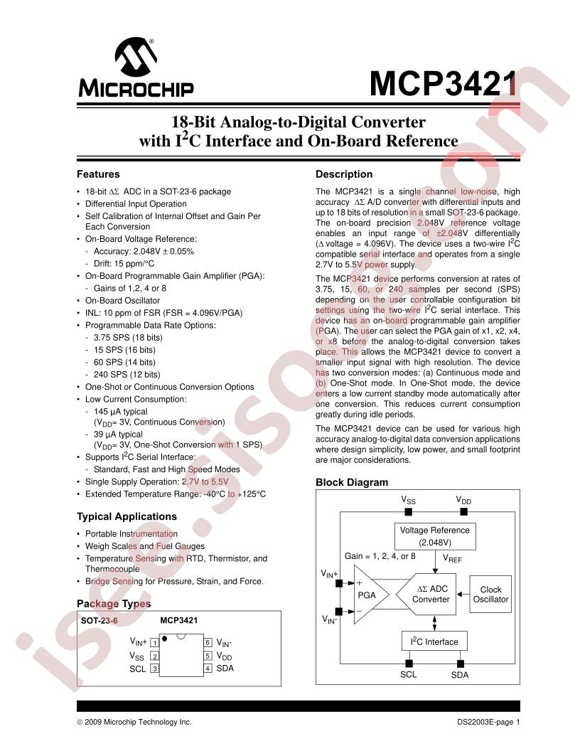 MCP3421 Datasheet