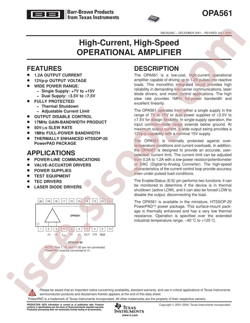 OPA561 Datasheet ~