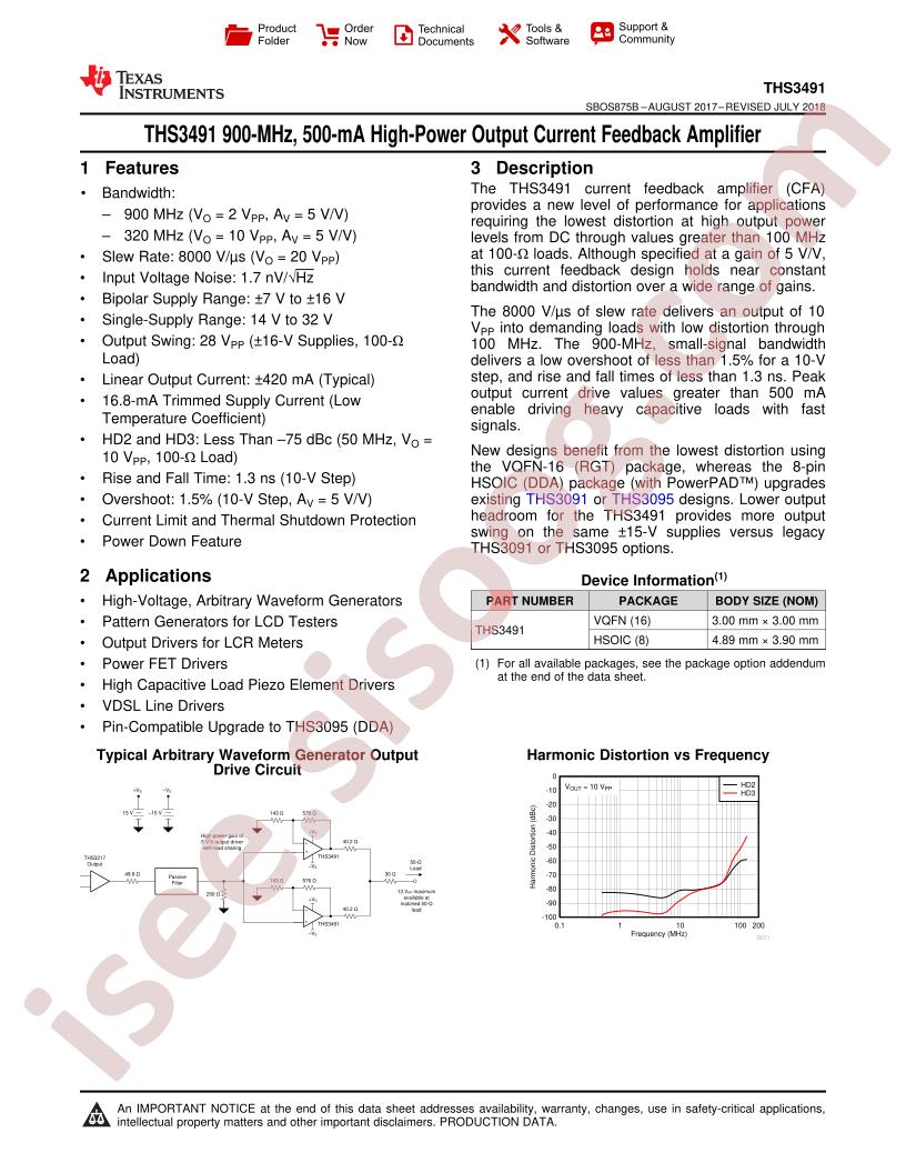 THS3491 Datasheet
