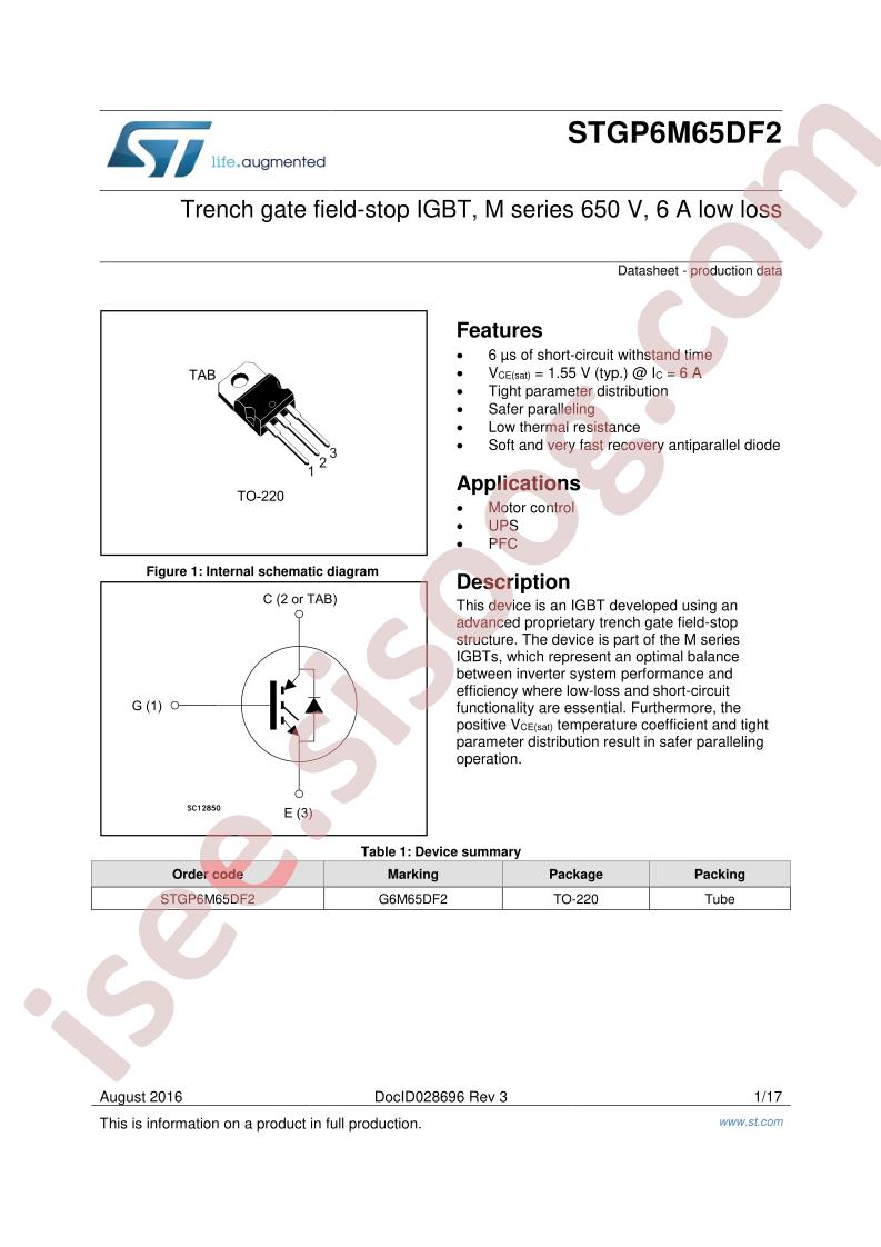 STGP6M65DF2 Datasheet