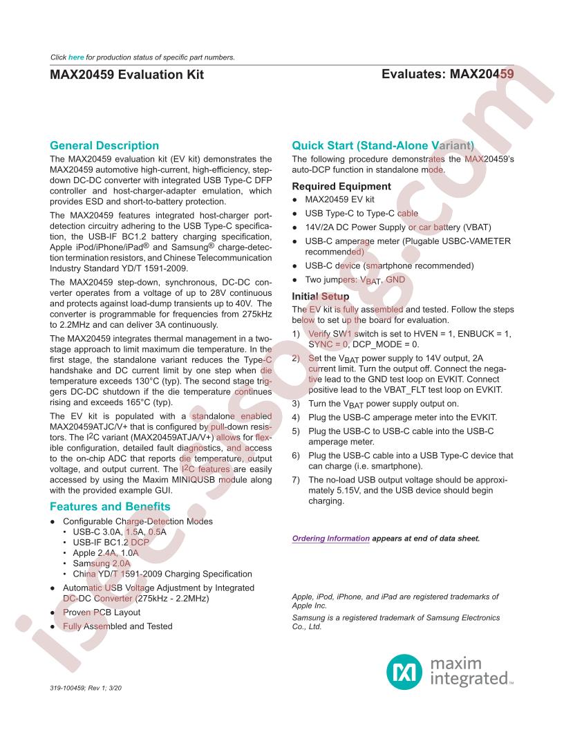 MAX20459 Evaluation Kit