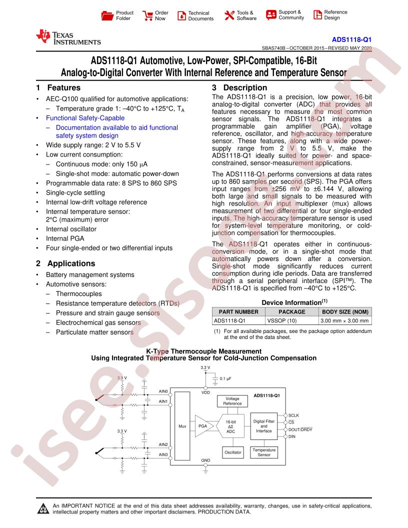 ADS1118-Q1 Datasheet