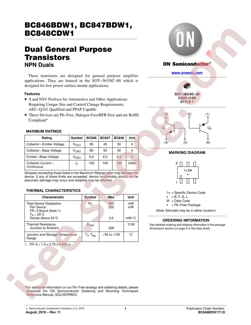 BC84(6, 7)BDW1T1, BC848CDW1T1