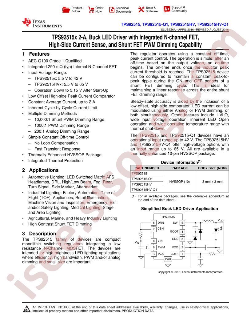 TPS92515(-Q1, HV, HV-Q1) Datasheet
