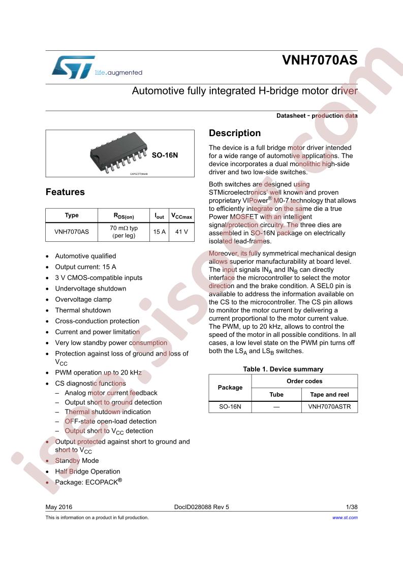 VNH7070AS Datasheet