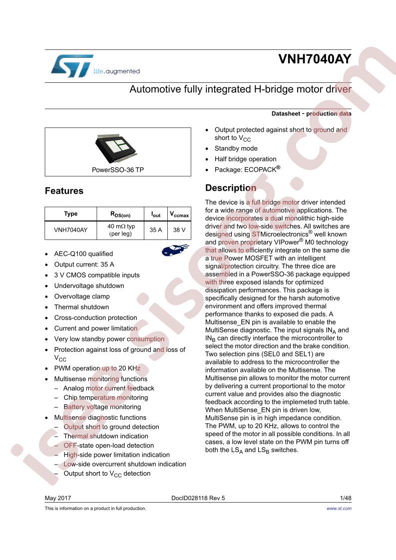 VNH7040AY Datasheet
