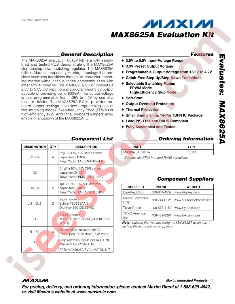 MAX8625A Eval Kit