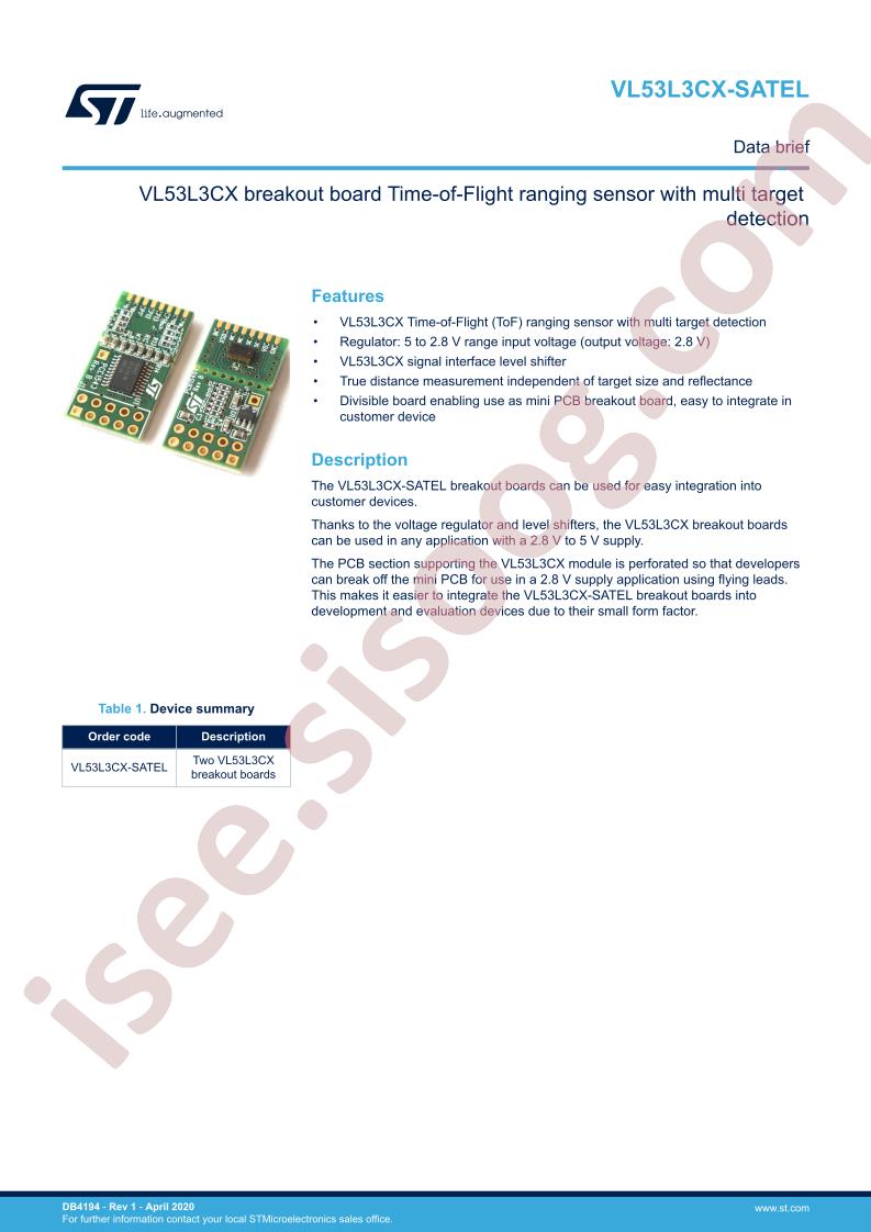 VL53L3CX-SATEL Data Brief