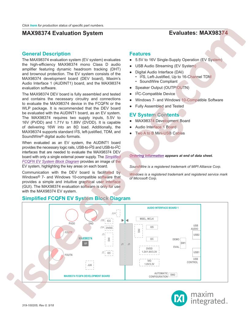 MAX98374 Evaluation System