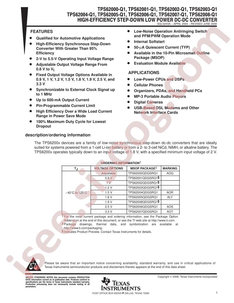 TPS62000-Q1 - TPS62008-Q1