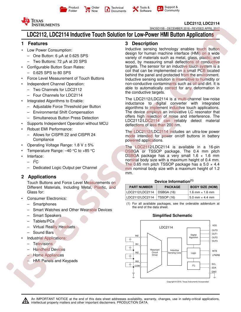 LDC2112, LDC2114 Datasheet