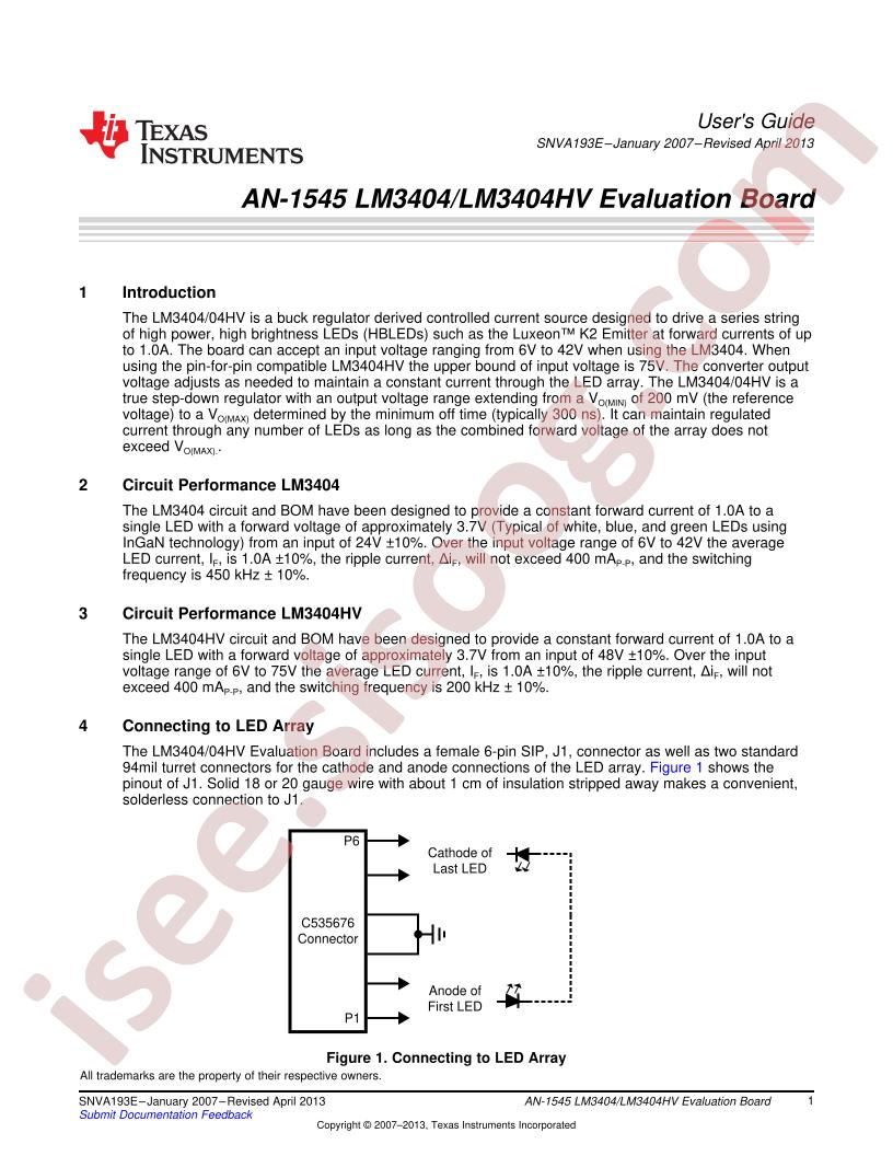 LM3404/LM3404HV Eval Board