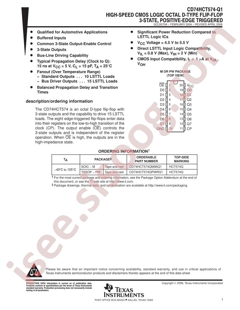 CD74HCT574-Q1