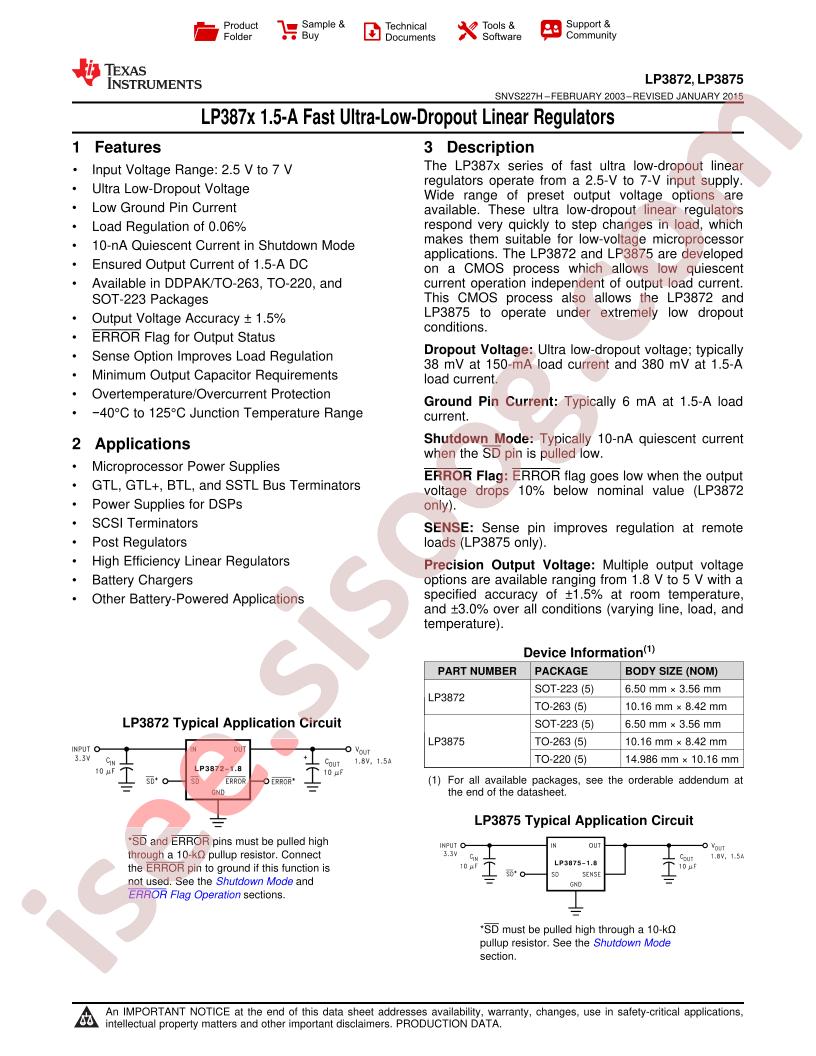 LP3872, LP3875 Datasheet