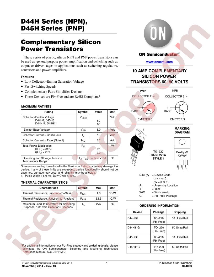 D44H, D45H Datasheet