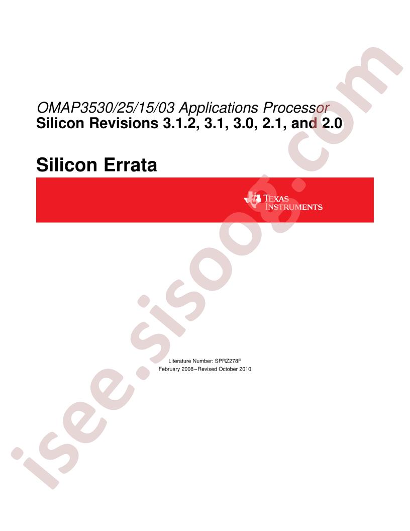 OMAP3530,25,15,03 Errata