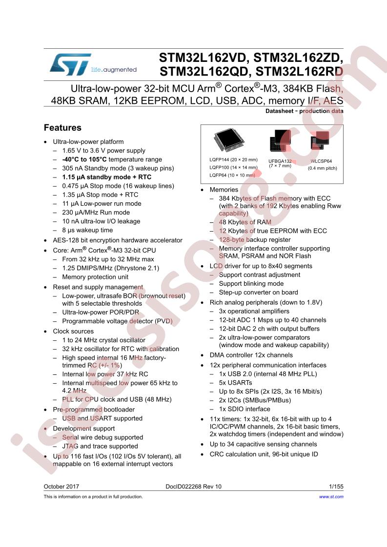 STM32L162xD Datasheet