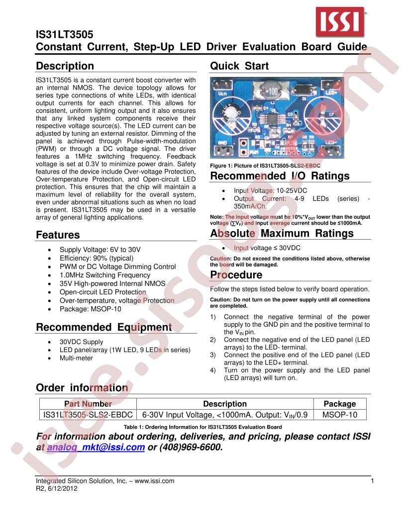 IS31LT3505 Eval Brd Guide