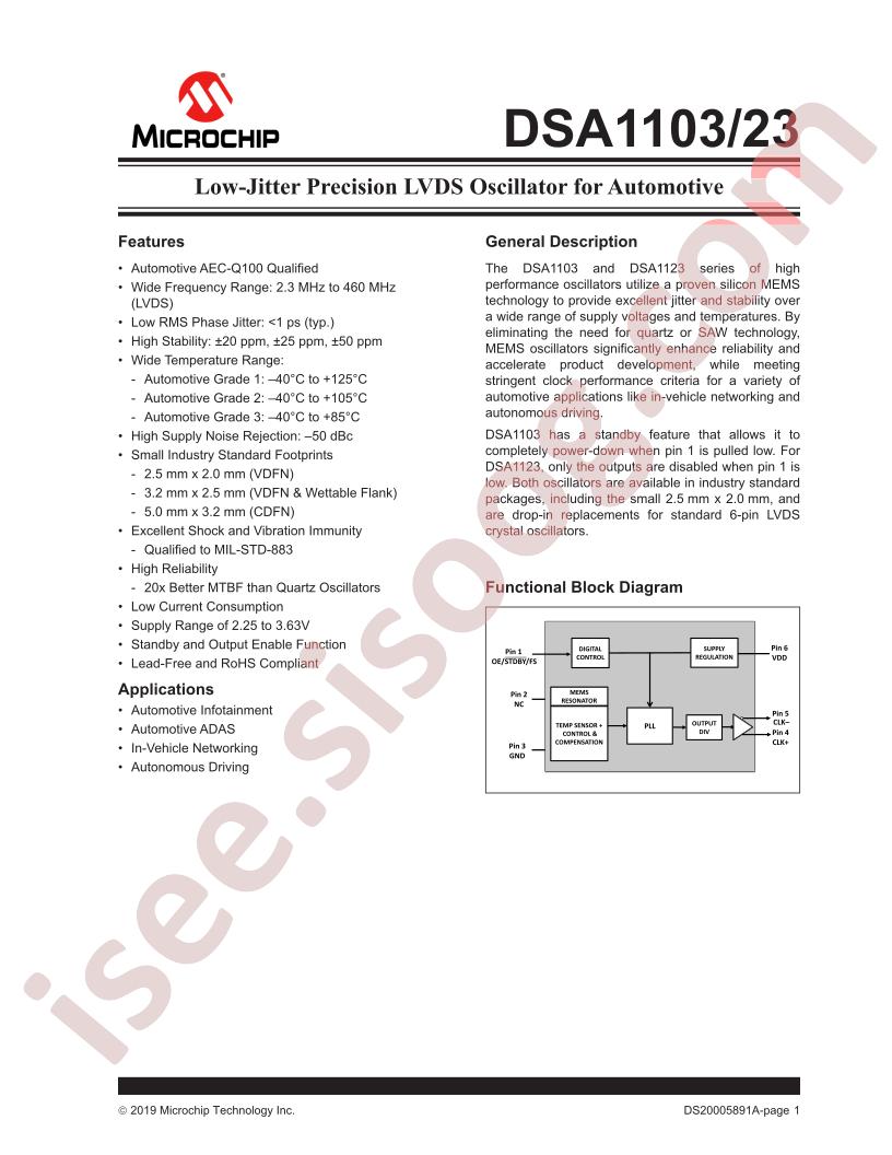 DSA1103, DSA1123 Datasheet