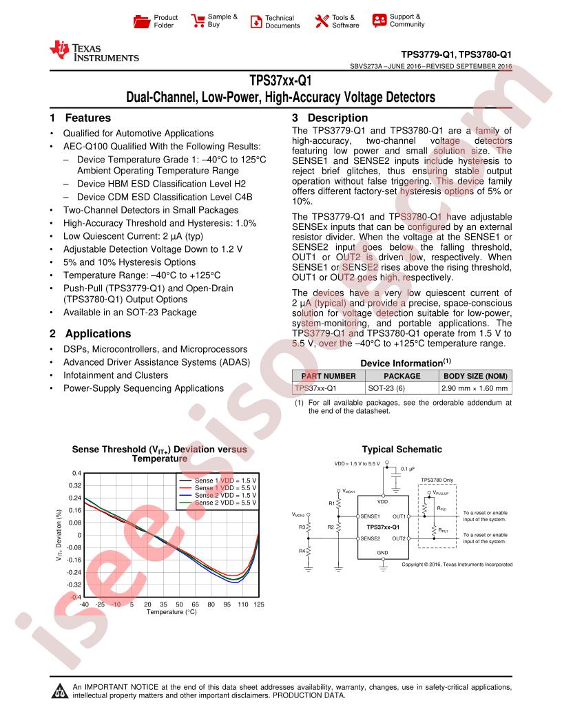 TPS3779-Q1, TPS3780-Q1 Datasheet