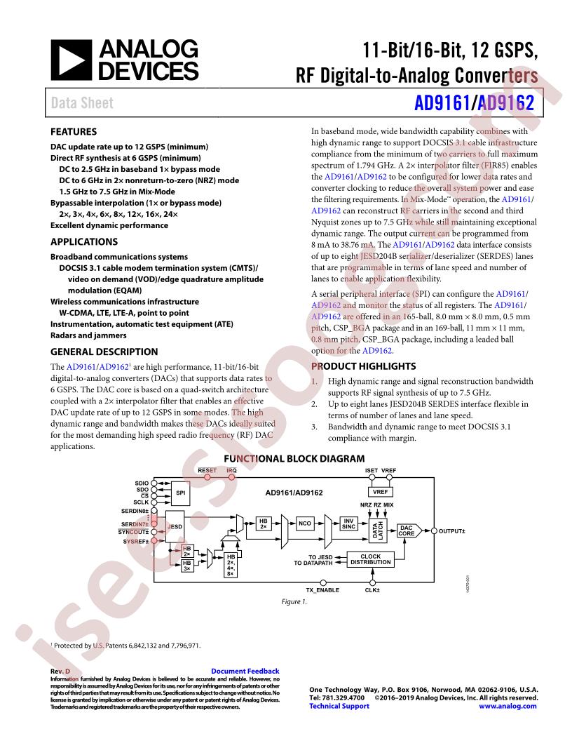 AD9161,62 Datasheet