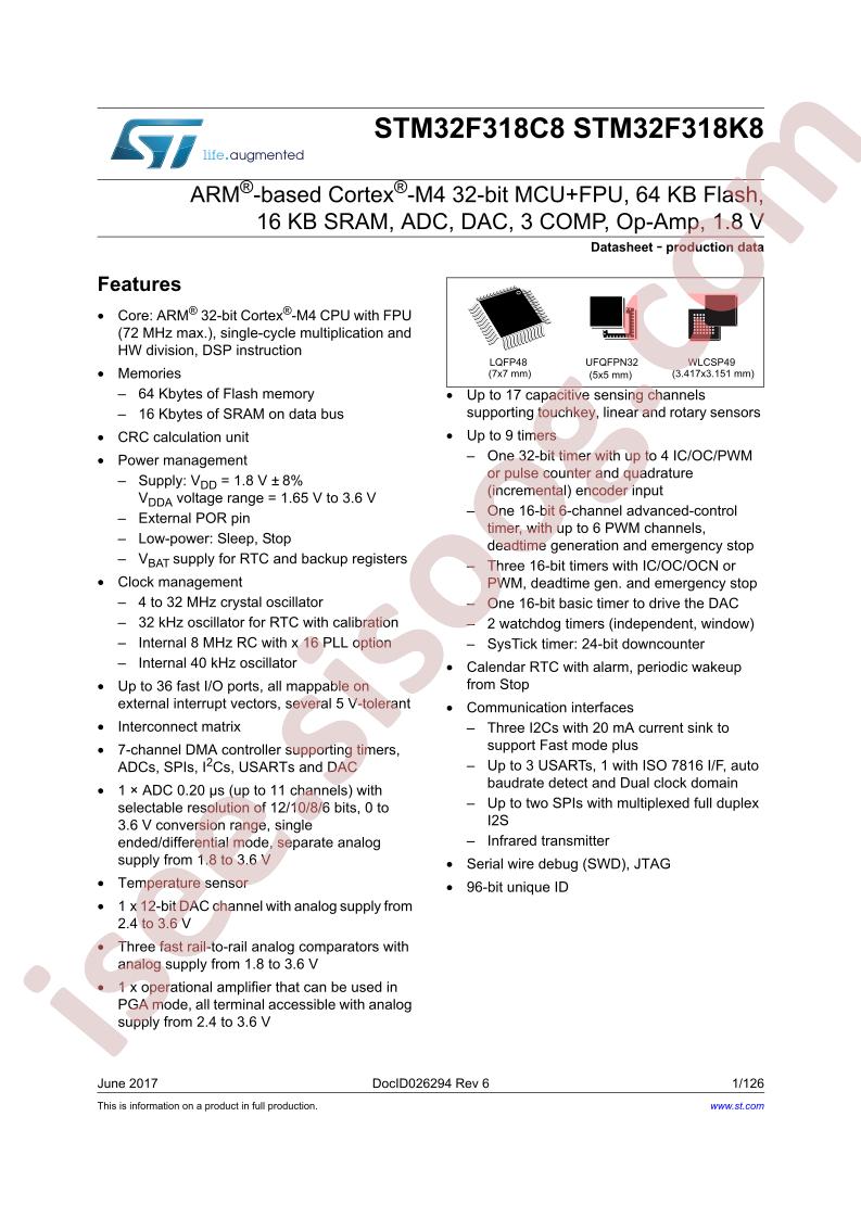 STM32F318x8 Datasheet