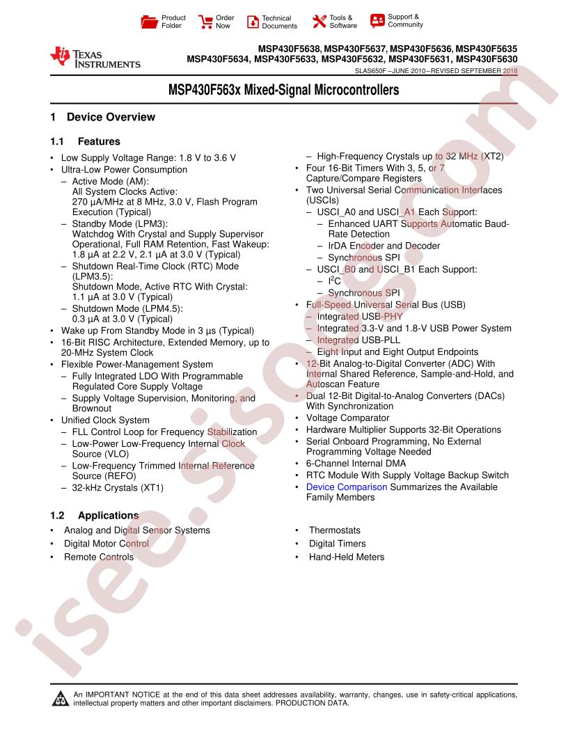 MSP430F563x Datasheet