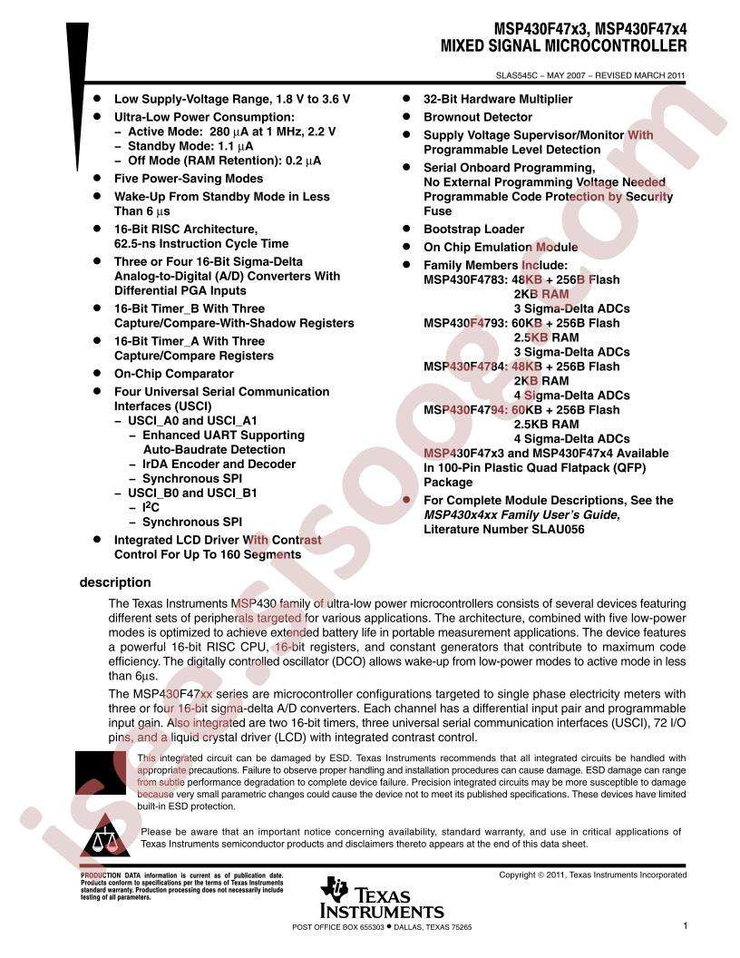 MSP430x47x3, x4 Datasheet
