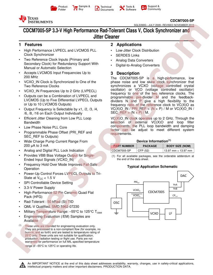 CDCM7005-Sp Datasheet