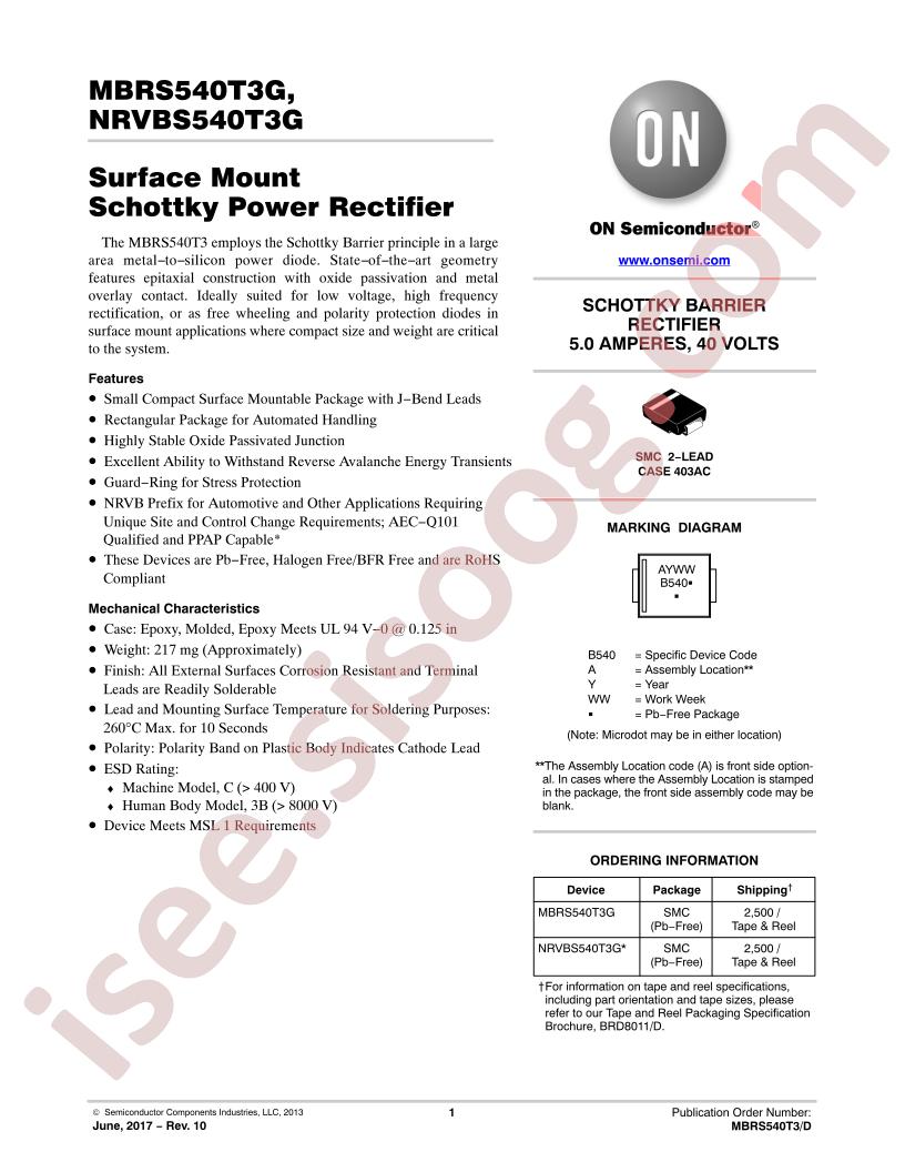 MBRS/NRVBS540T3G Datasheet