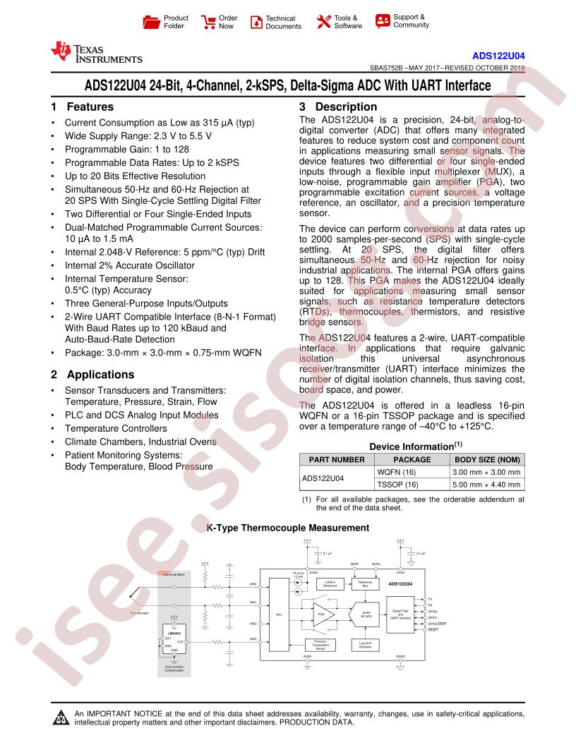 ADS122U04 Datasheet