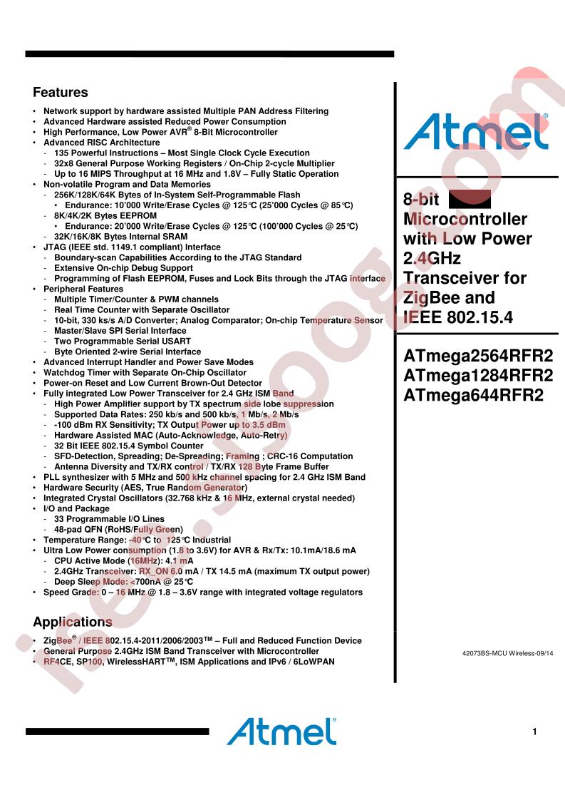 ATMEGA2564/1284/644RFR2 Summary